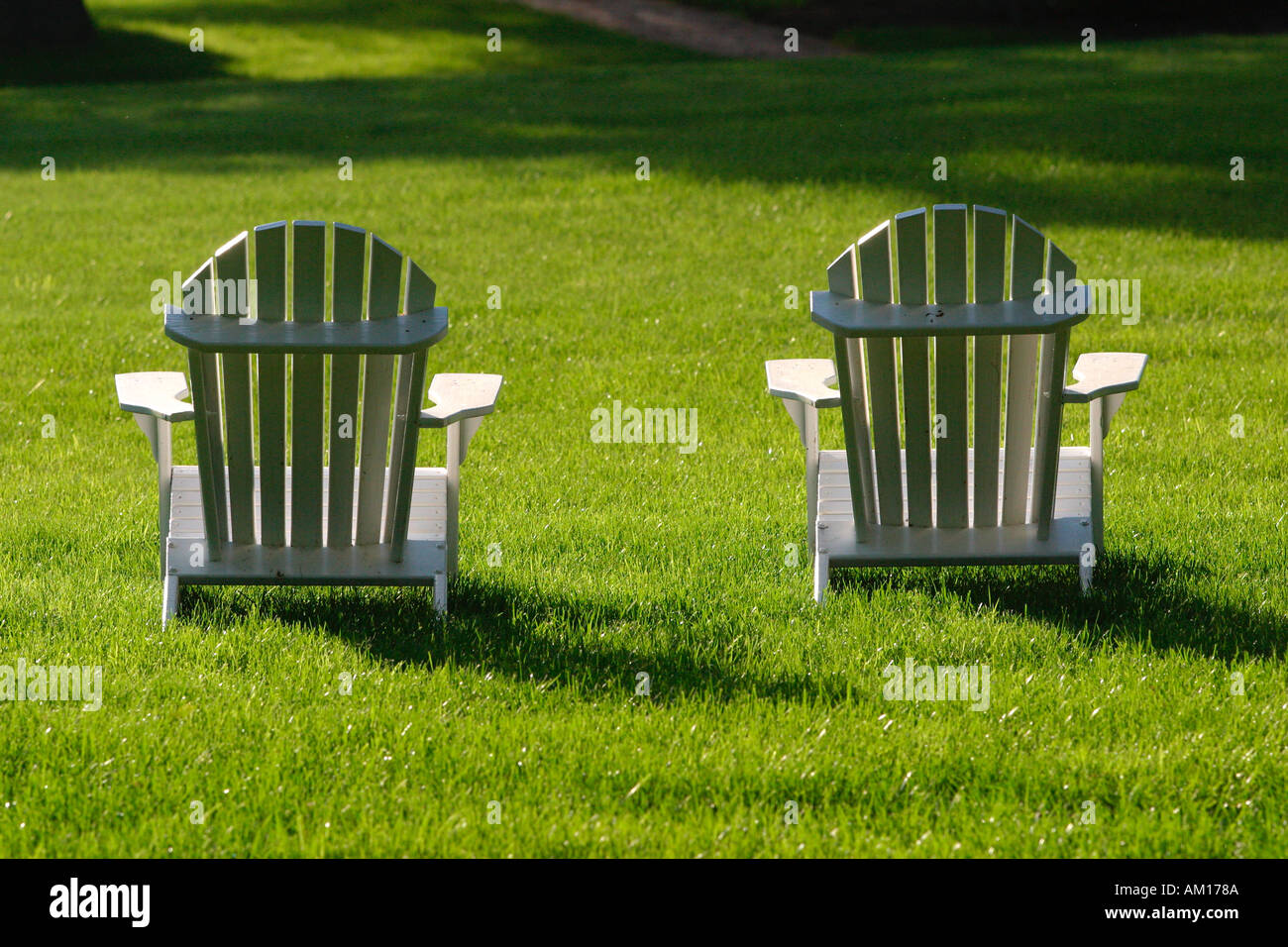 Adirondack Chairs on Lawn in Cape Cod Massachusetts Stock Photo Alamy