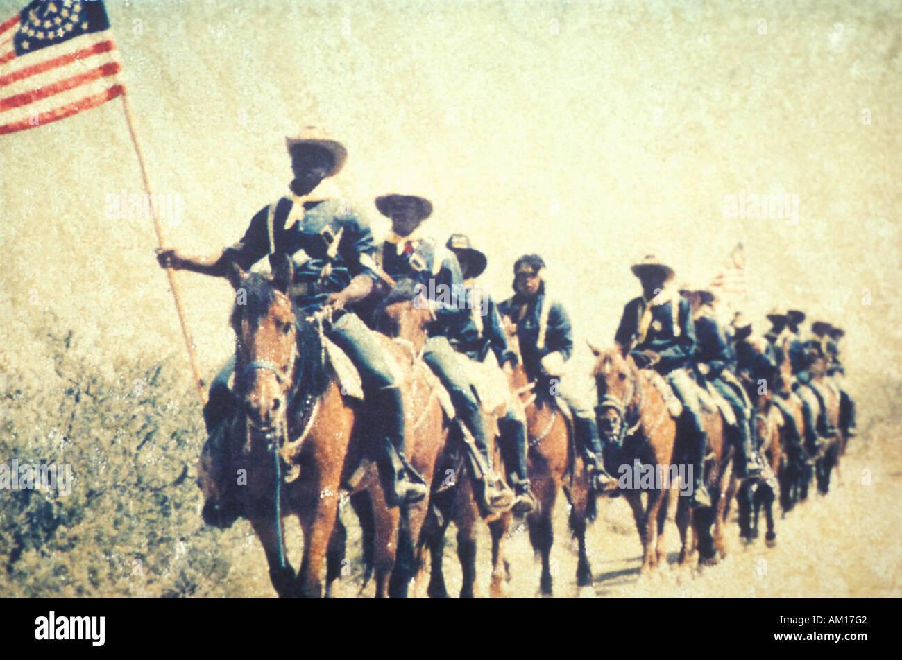 Polaroid Transfer of soldiers in battle during Civil War Reenactment of Battle of Bull Run Virginia Stock Photo