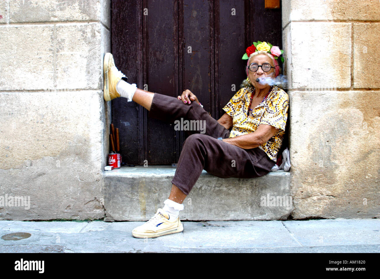 Old Woman Smoking Cigars in Havana Vieja Havana Cuba Stock Photo