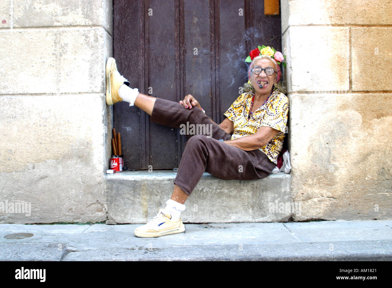 Old Woman Smoking Cigars in Havana Vieja Havana Cuba Stock Photo