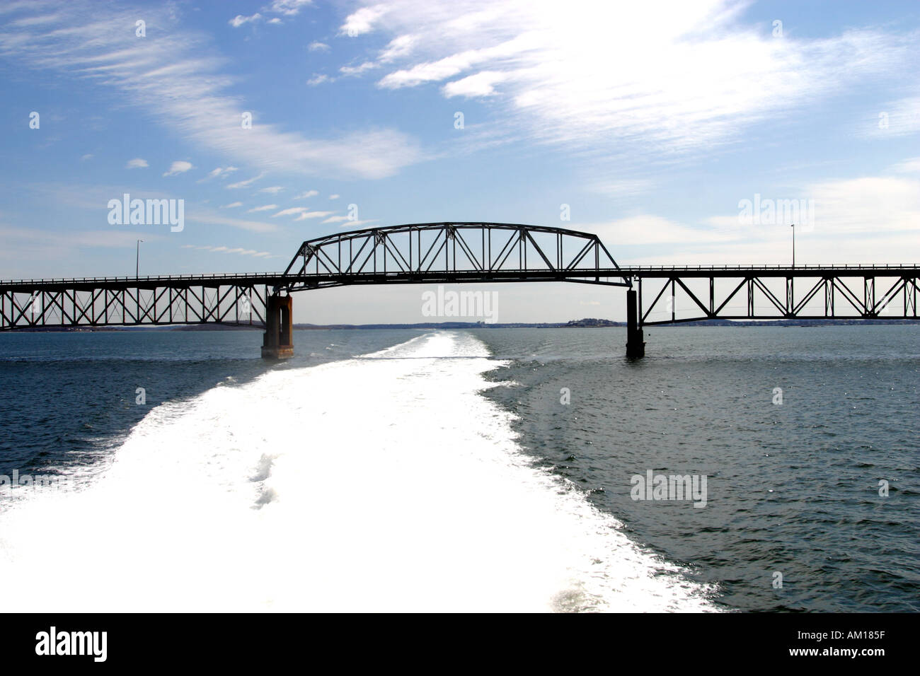 Travelling under Bridge on Commuter Boat Boston MA Stock Photo