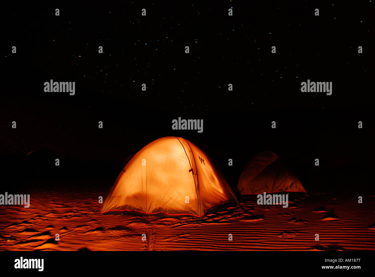 Tent under the stars, Murzuq desert, Libya Stock Photo