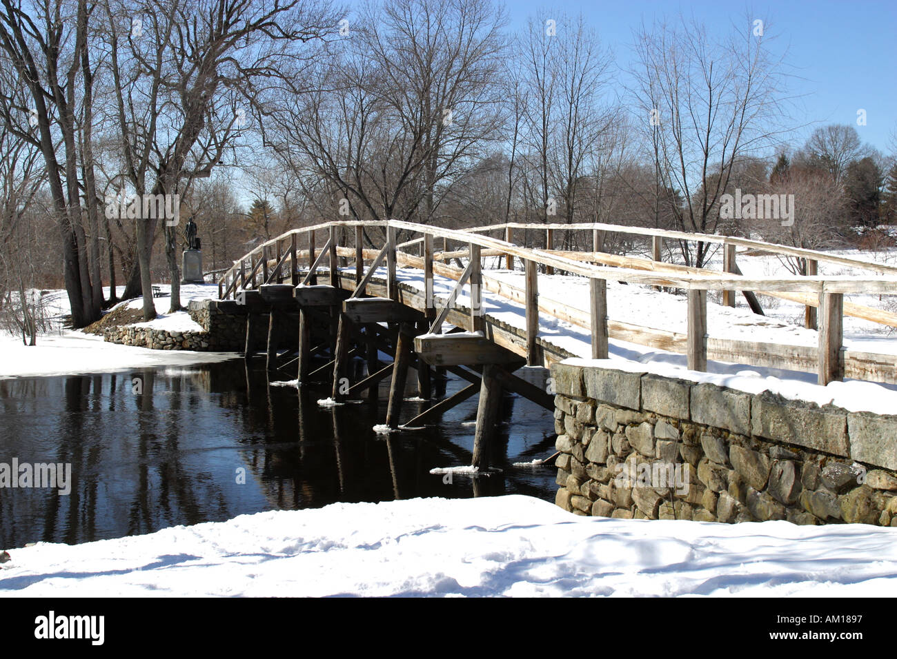 Old North Bridge Site of First Shot of American Revolutionary War Concord MA Stock Photo