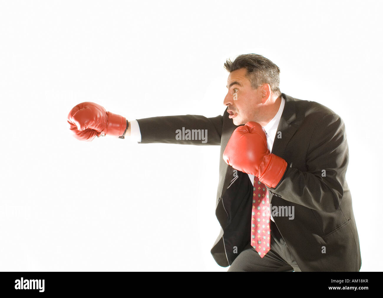 Businessman with boxing gloves Stock Photo
