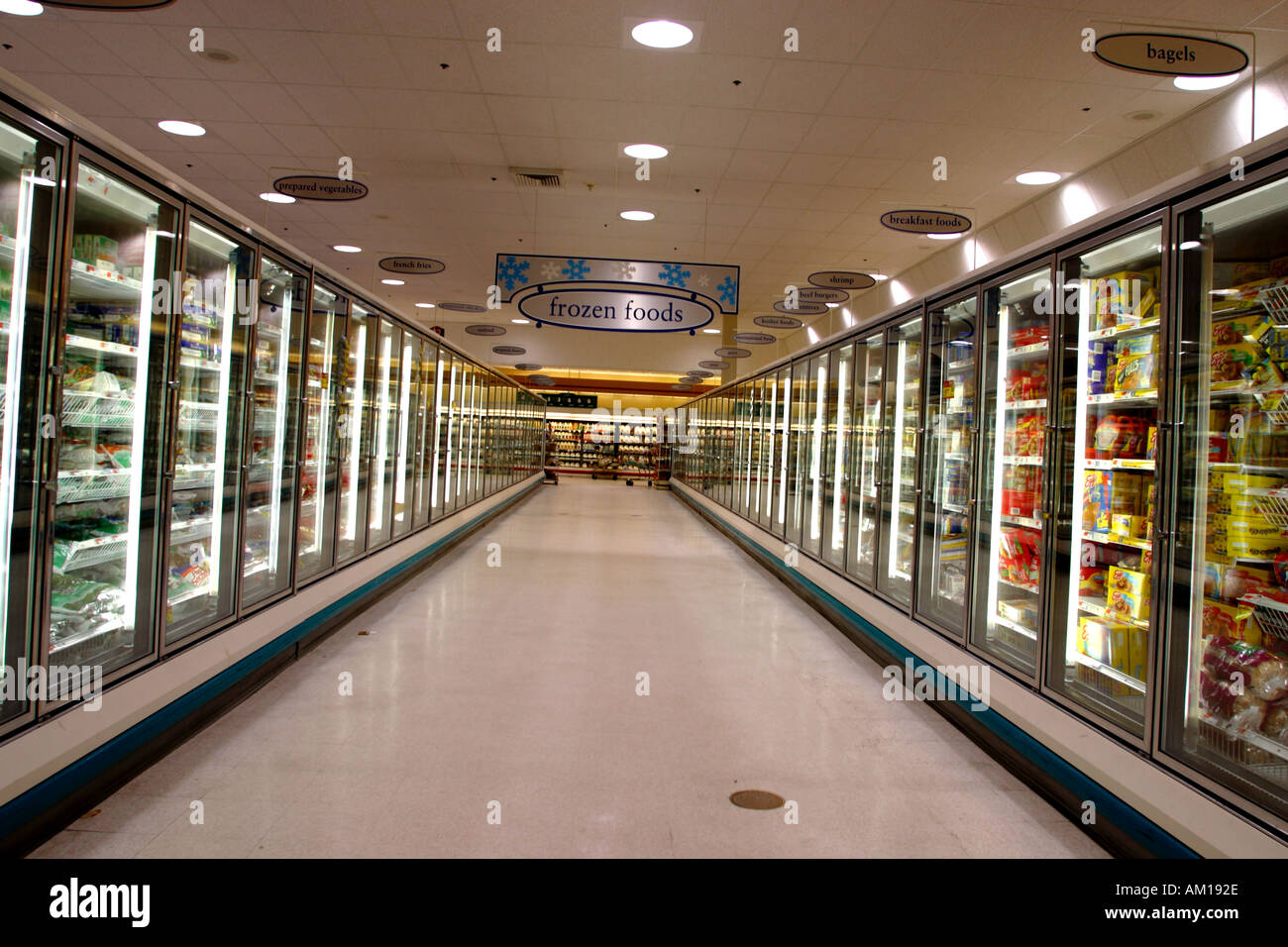 Frozen Food Isle in American Grocery Store Stock Photo Alamy