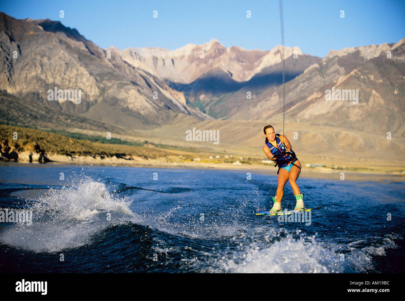 Wakeboarding on Crowley Lake near Mammoth Lakes California USA Stock