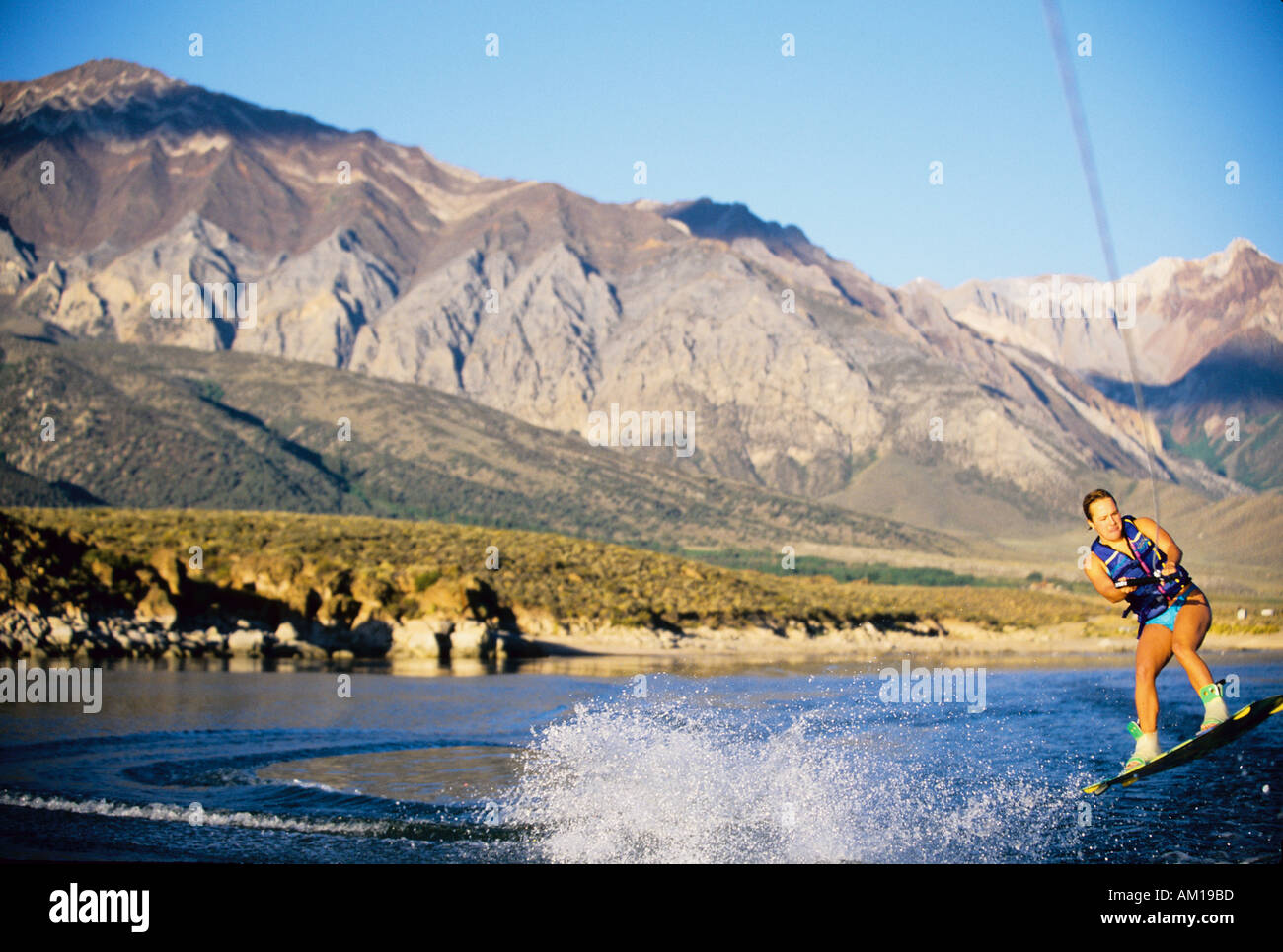 Wakeboarding on Crowley Lake near Mammoth Lakes California USA Stock