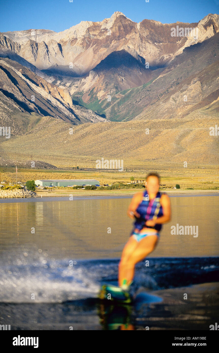 Wakeboarding on Crowley Lake near Mammoth Lakes California USA Stock
