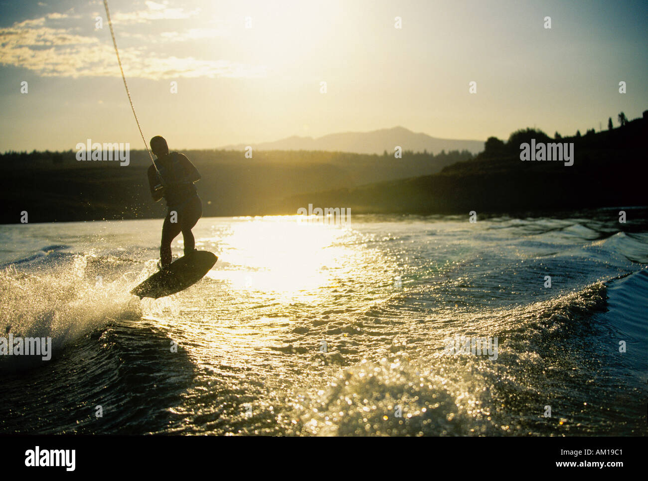 Wakeboarding on Crowley Lake near Mammoth Lakes California USA Stock