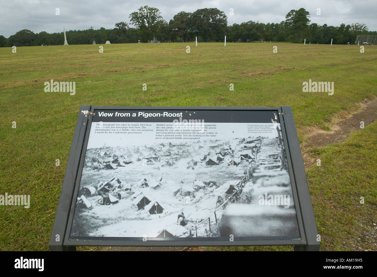 Visitor map of National Park Andersonville or Camp Sumter site of Confederate Civil War prison and cemetery for Yankee Union Stock Photo