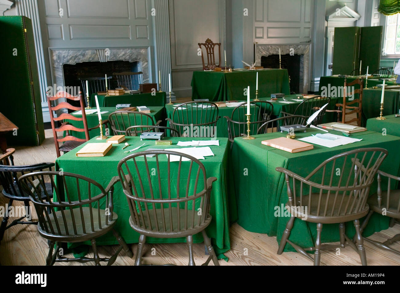 The Assembly Room where Declaration of Independence and U S Constitution were signed in Independence Hall Philadelphia Stock Photo