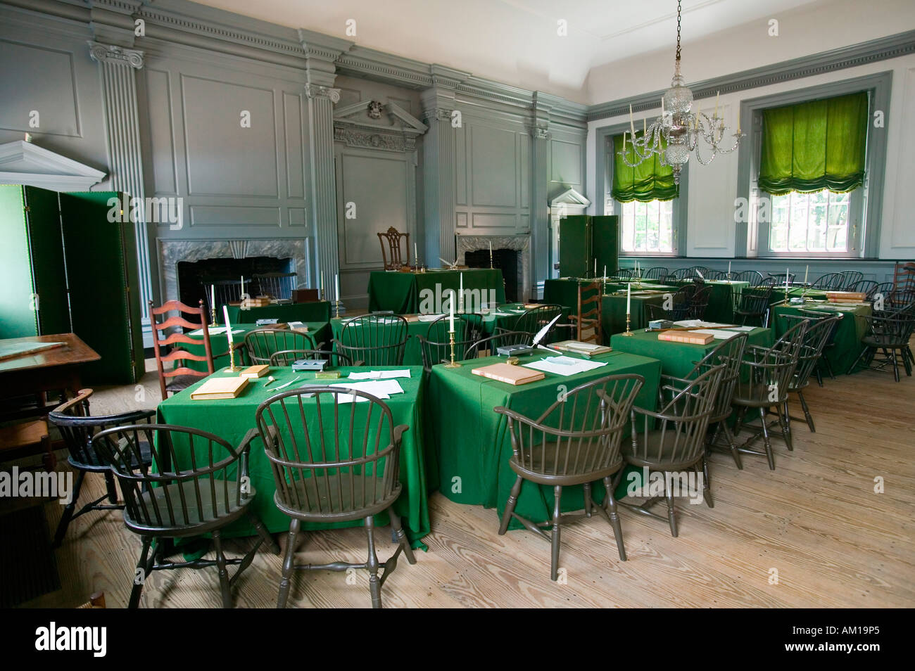 The Assembly Room where Declaration of Independence and U S Constitution were signed in Independence Hall Philadelphia Stock Photo