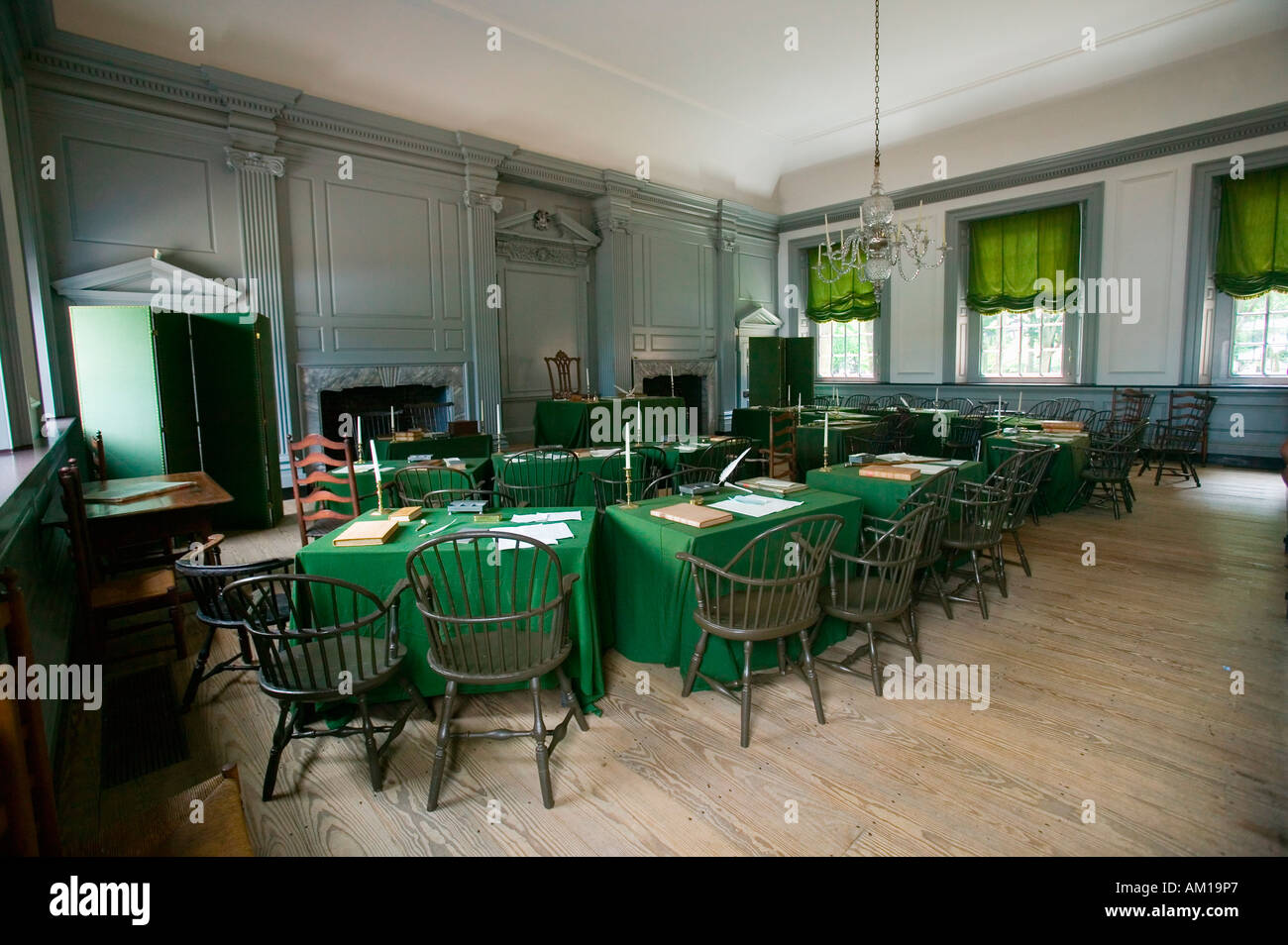 The Assembly Room where Declaration of Independence and U S Constitution were signed in Independence Hall Philadelphia Stock Photo