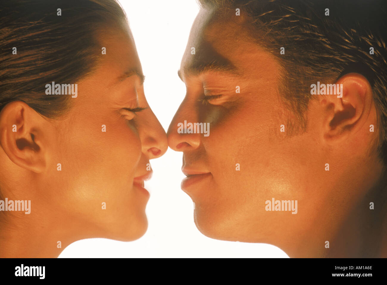 Couple facing each other nose to nose Stock Photo Alamy