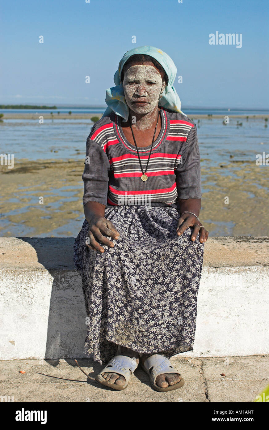 Woman with traditional facial mask, Ibo Island, Quirimbas islands, Mozambique, Africa Stock Photo