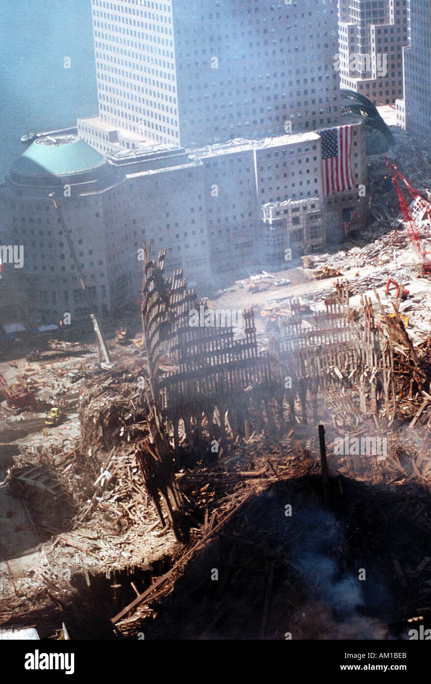Aerial view of Ground Zero and the World Trade Center recovery Stock