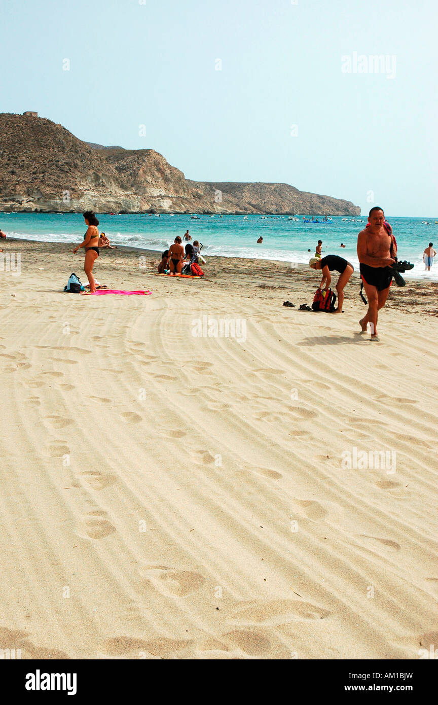 Agua Amarga beach CABO DE GATA NATURAL PARK Almeria province Andalusia Spain Stock Photo