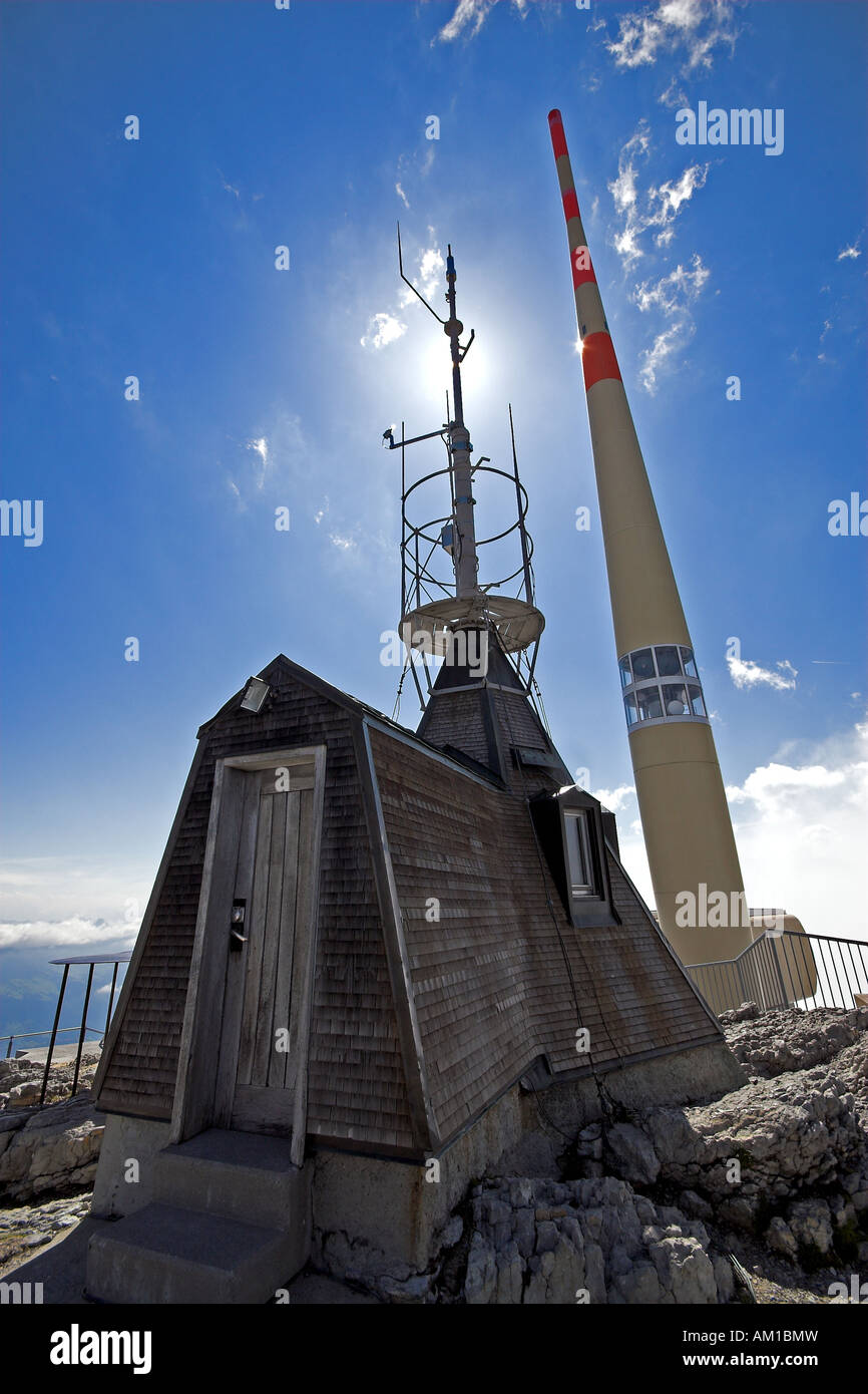 Old Wetterstation with transmitting tower/Saentis/canton Appenzell/Switzerland Stock Photo