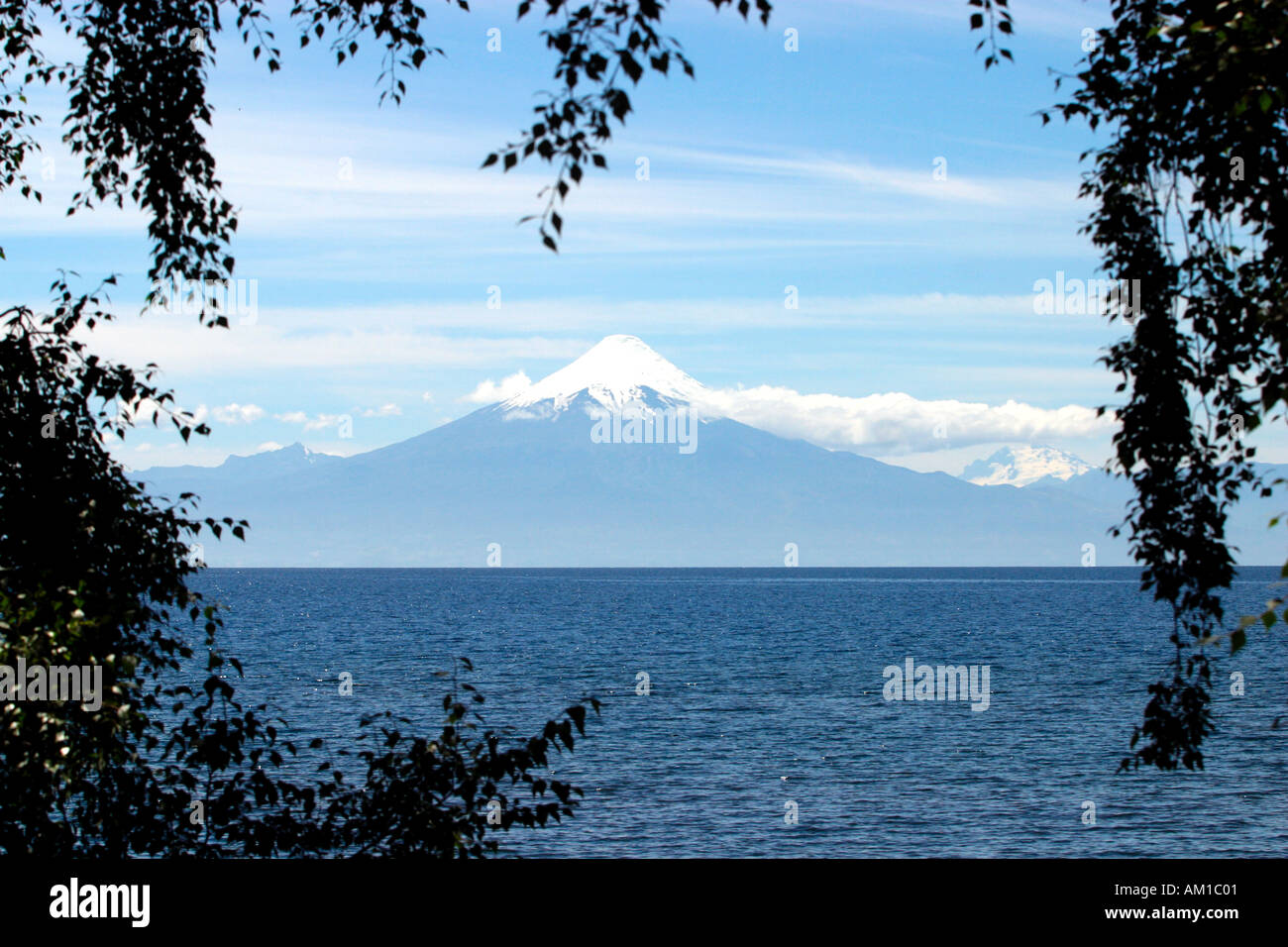 View of Osorno Volcano from Frutillar Chile 2652m Stock Photo