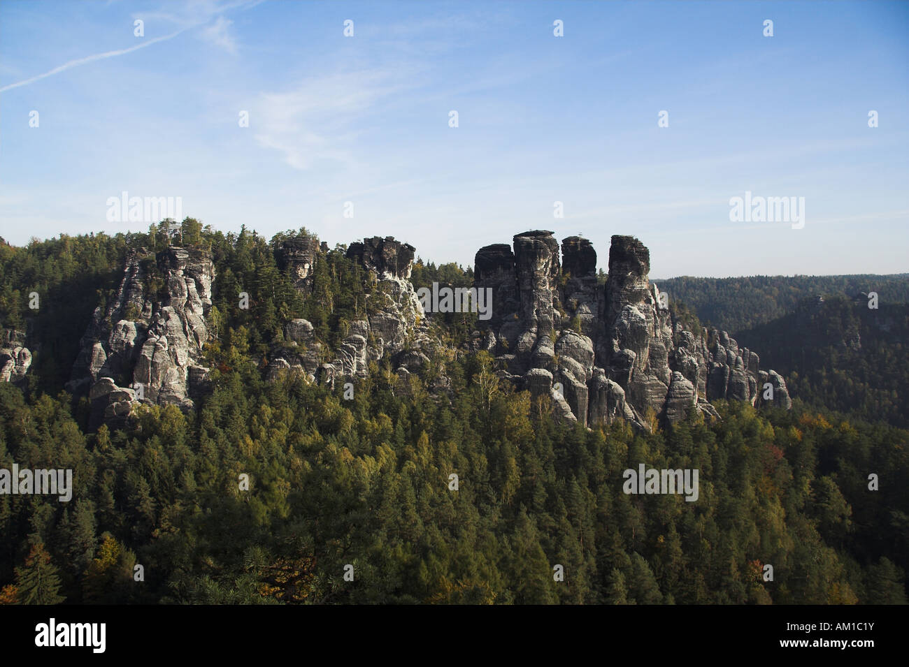Rock formations over the Wehlgrund/Elbsandsteingebirge/Saxonia/Germany Stock Photo