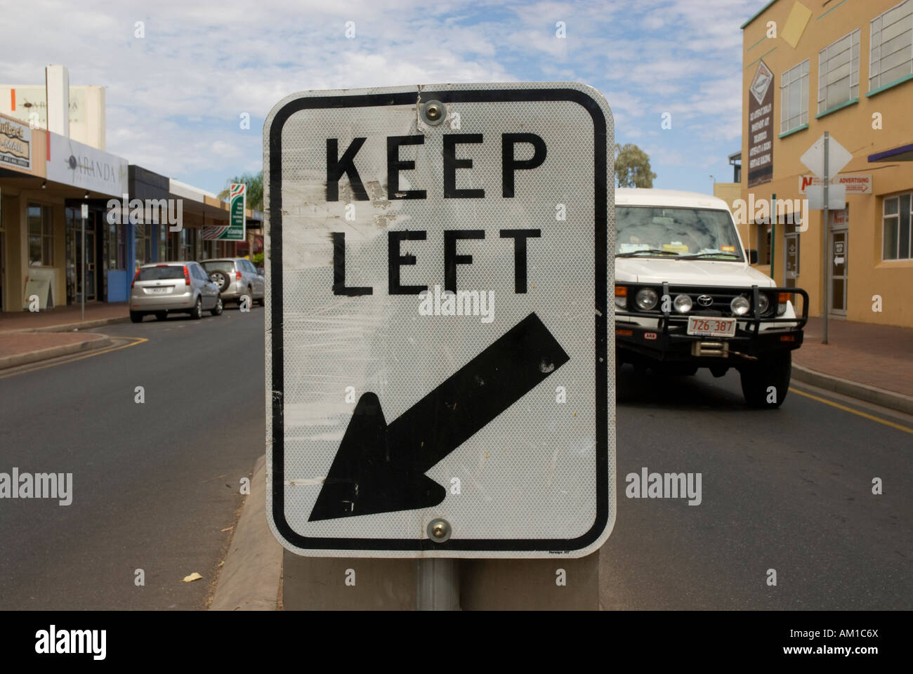 Street sign keep left, Alice Springs, Northern Territory, Australia Stock Photo