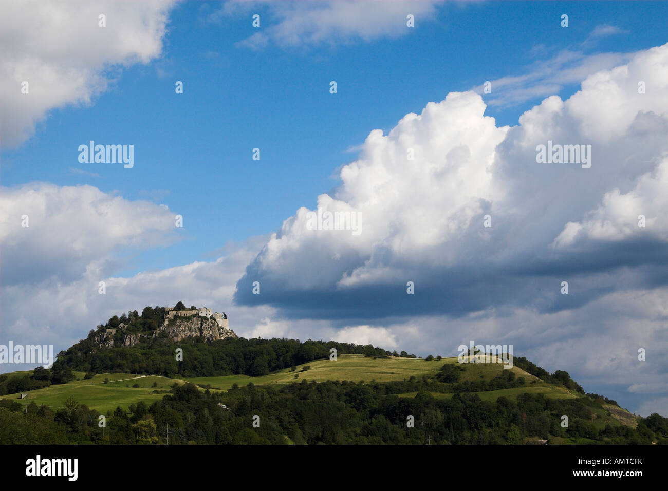 Fortress Hohentwiel, thunderclouds, Hegau, Baden-Wuerttemberg, Germany Stock Photo