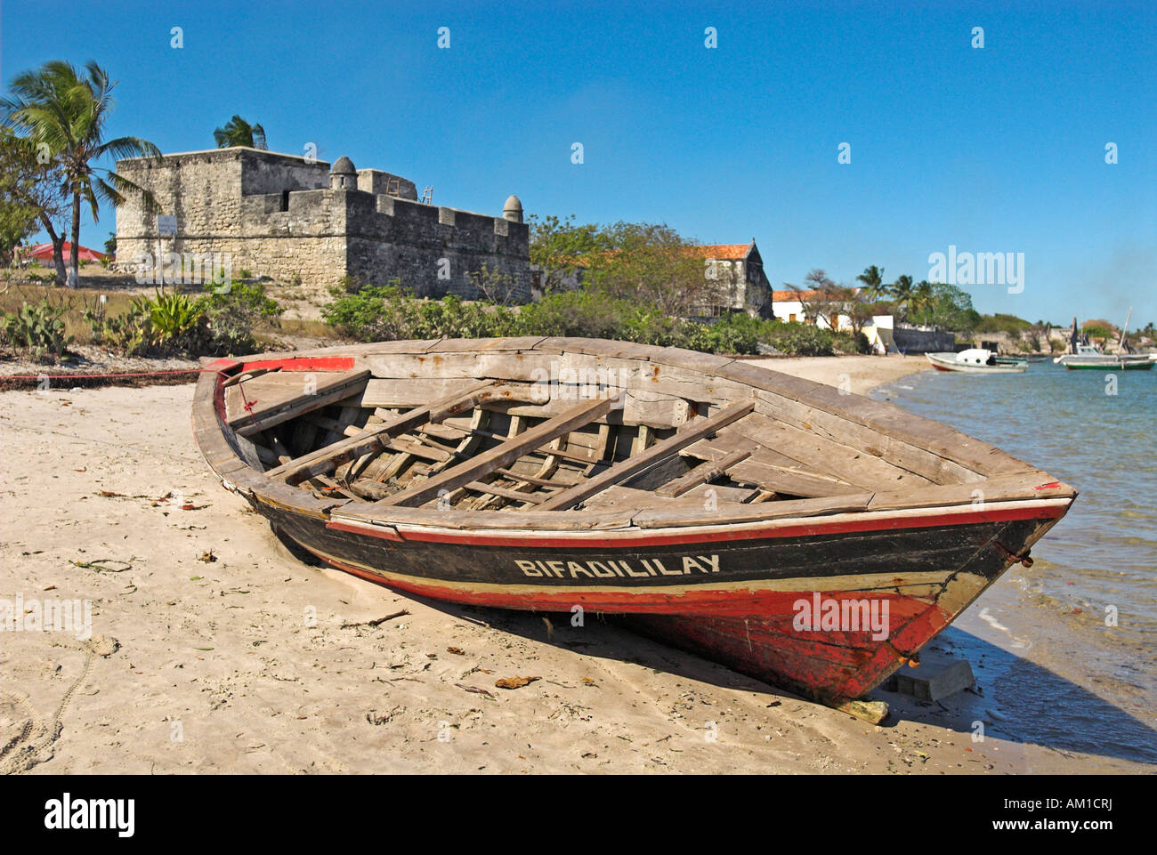 Fishing boat at the beach of Ibo Island, Quirimbas islands, Mozambique, Africa Stock Photo