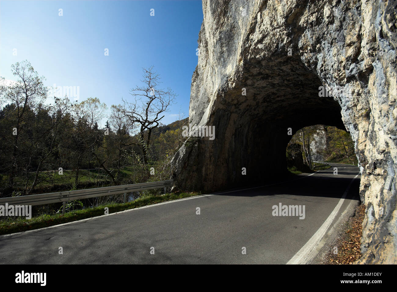 Tunnel through a rock at the Donautalstrasse, rural district Sigmaringen, Baden-Wuerttemberg, Germany Stock Photo