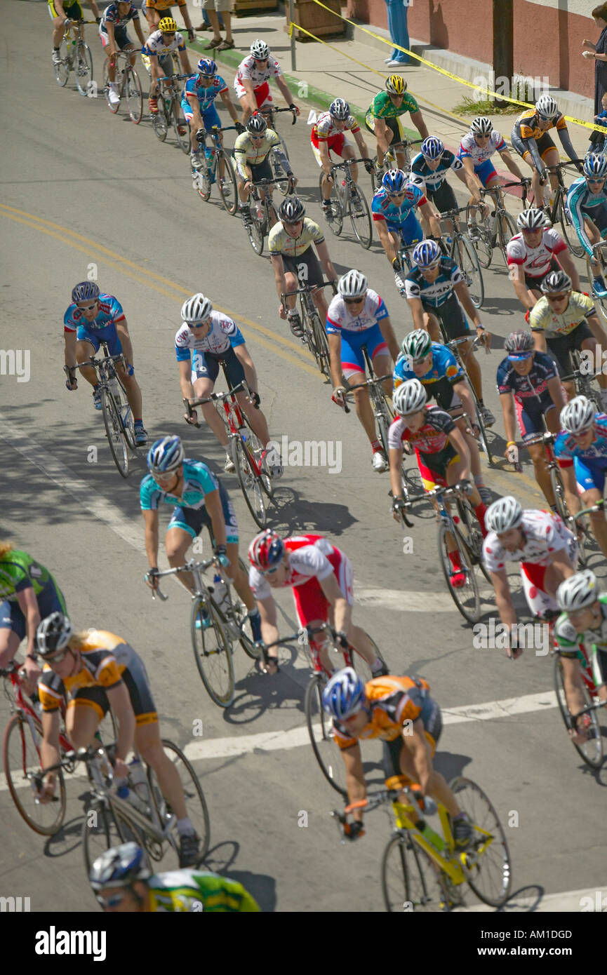 Amateur Men Bicyclists competing in the Garrett Lemire Memorial Grand Prix National Racing Circuit NRC on April 10 2005 in Ojai Stock Photo