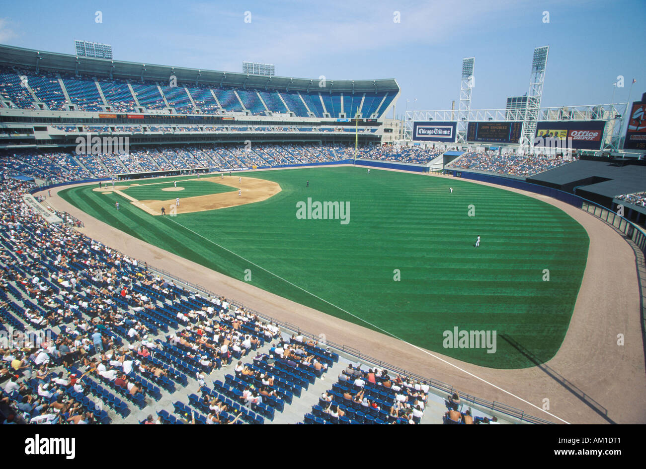 Long view of Baseball diamond and bleachers during professional