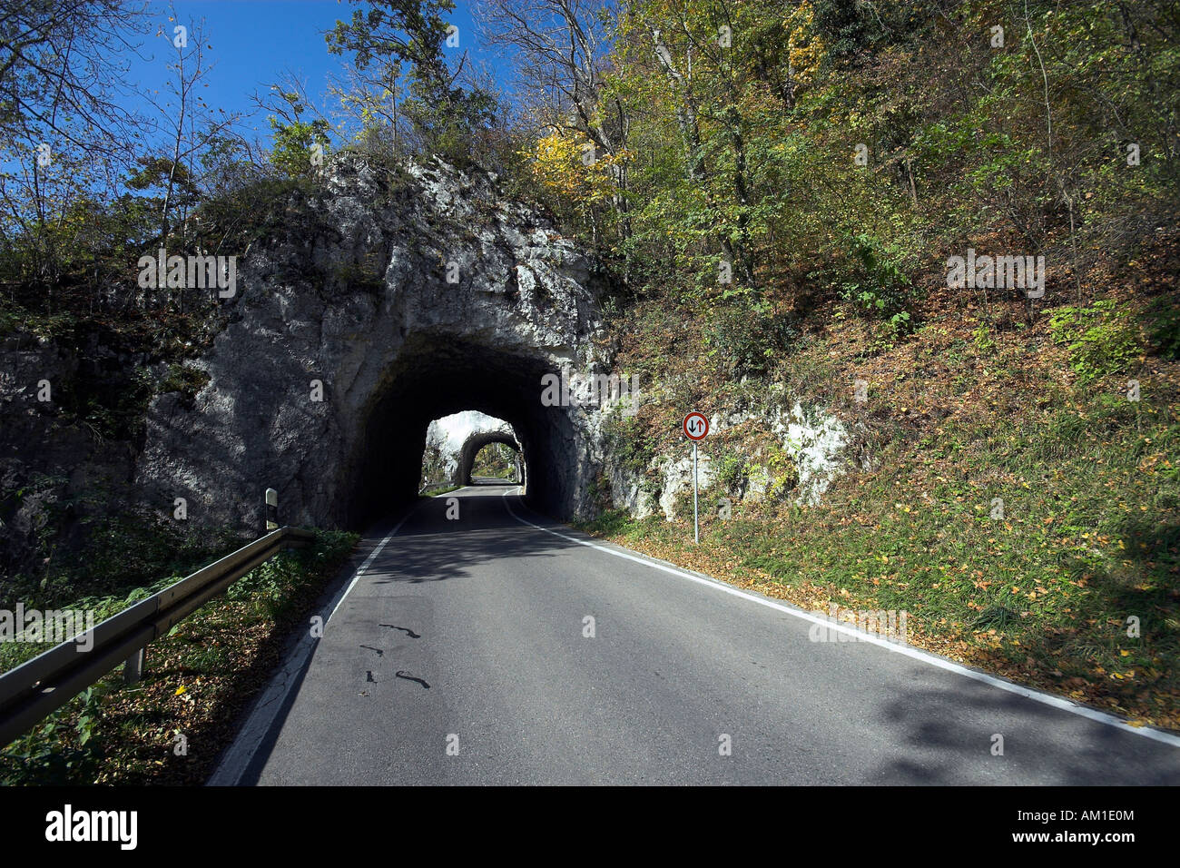 Rock tunnel of Donautal street, county of Sigmaringen, Baden-Wuerttemberg, Germany Stock Photo