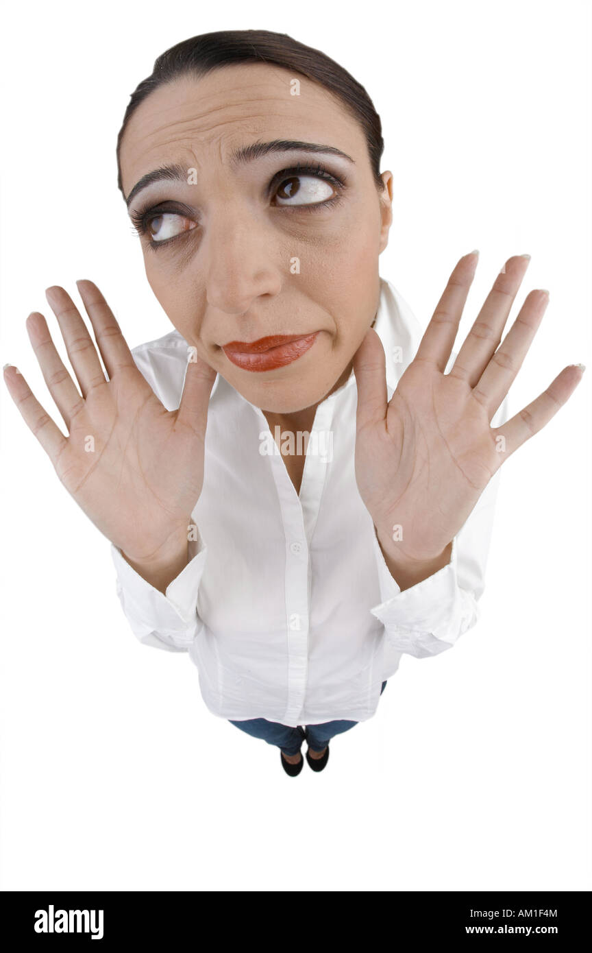 Unknowing, compliant woman. Made with an fisheye lens. Stock Photo