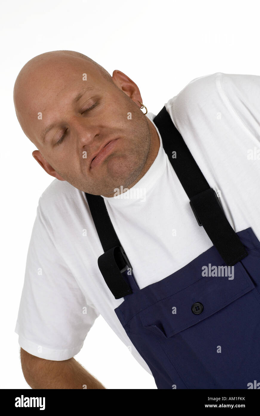 Workman pretends to know nothing Stock Photo