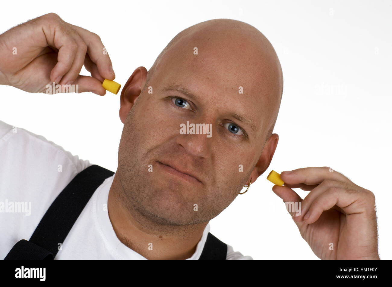 Man with ear protection Stock Photo