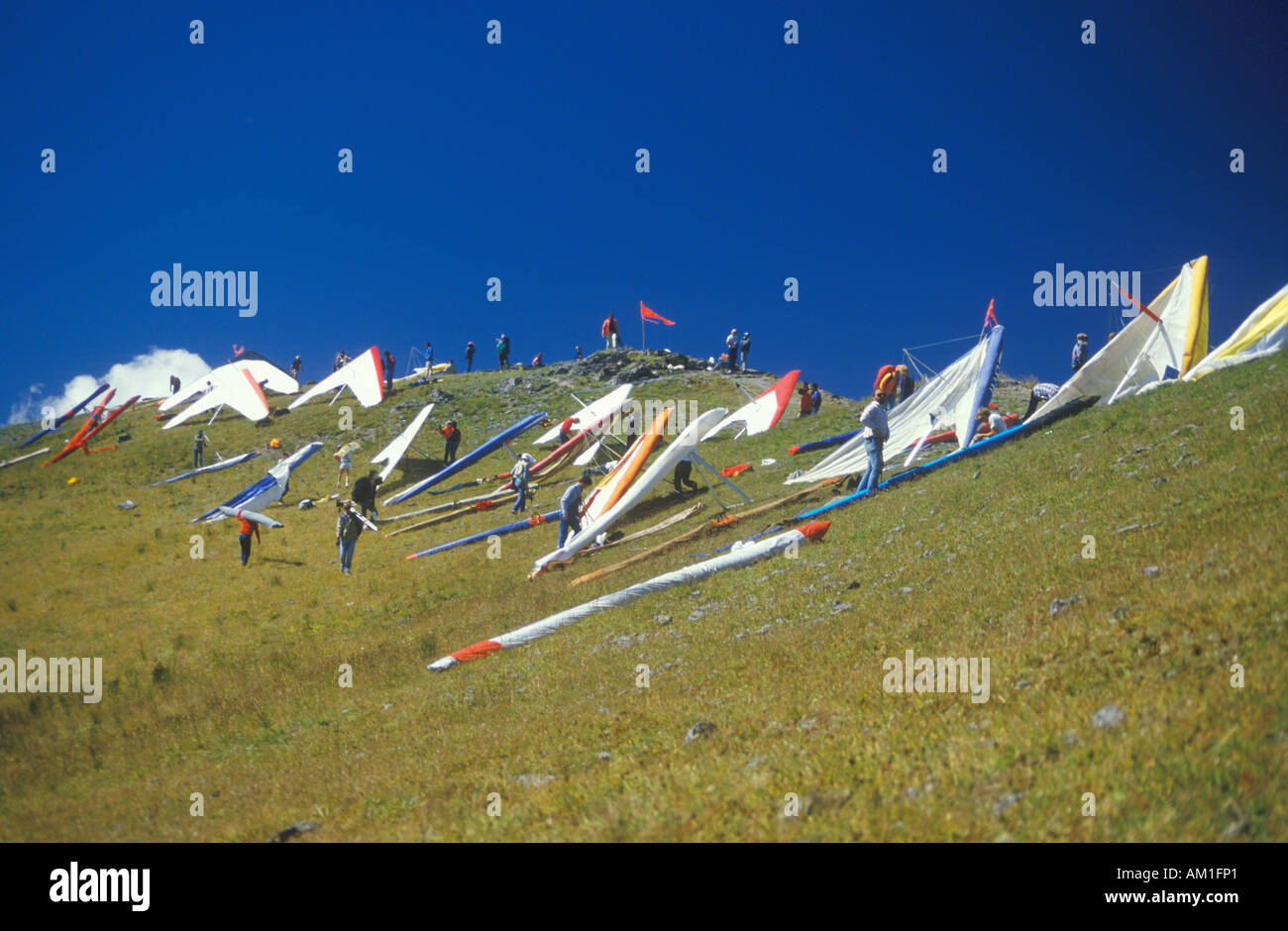 Pilots on slope during Hang Gliding Festival Telluride Colorado Stock Photo