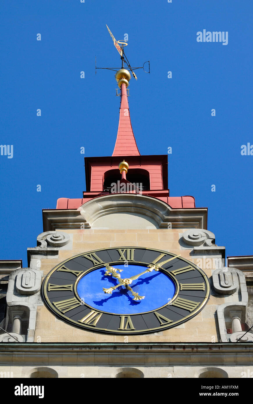 Winterthur - watch face from the city cathedral - Kanton Zurich, Switzerland, Europe. Stock Photo