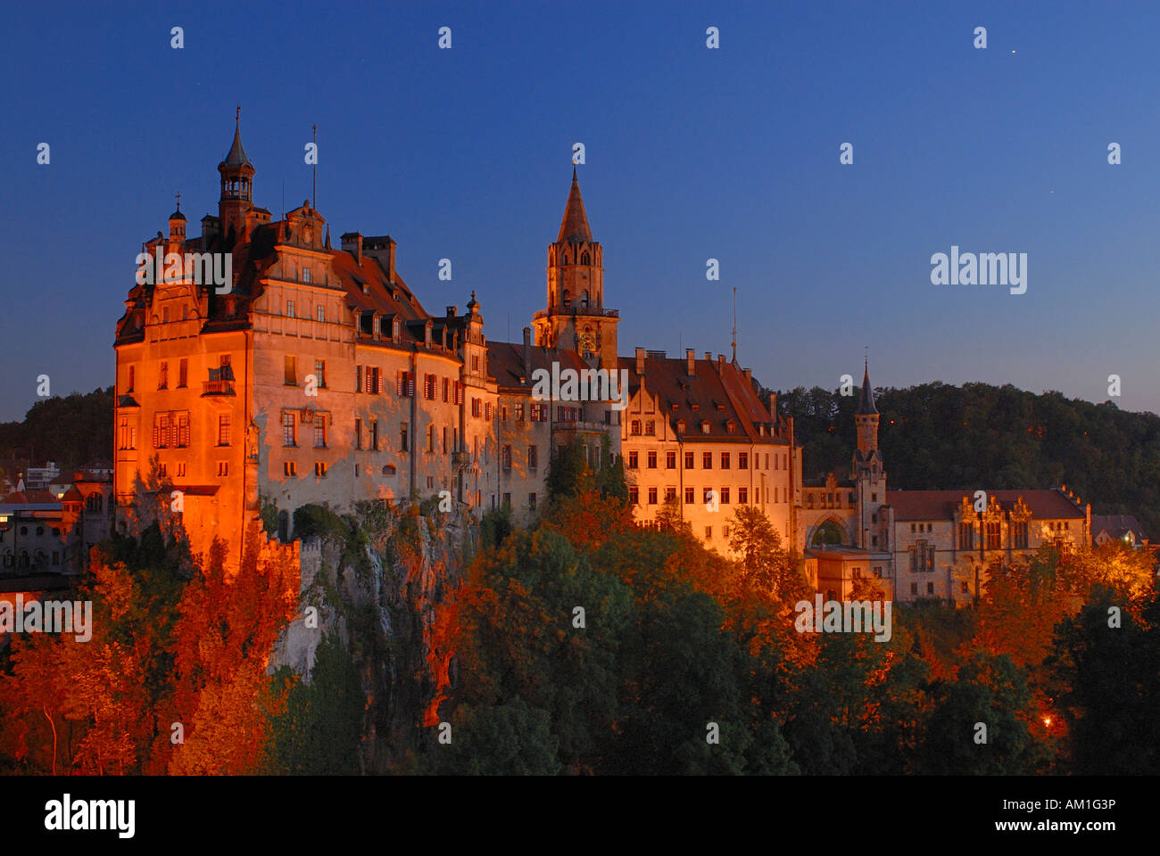 Sigmaringen castle - in the dusk - Baden-Wuerttemberg, Germany, Europe. Stock Photo
