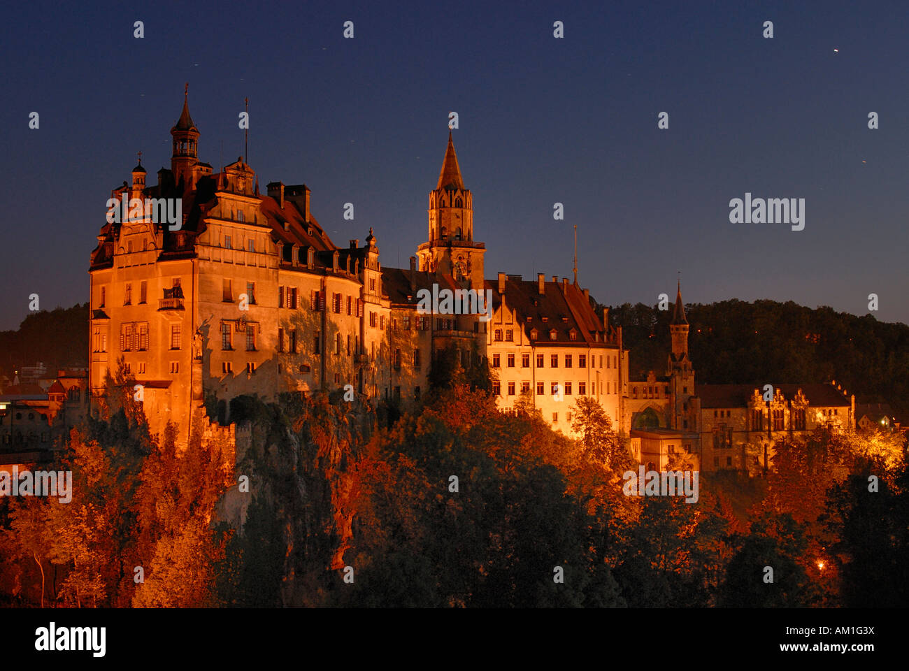 Sigmaringen castle by night - Baden-Wuerttemberg, Germany, Europe. Stock Photo