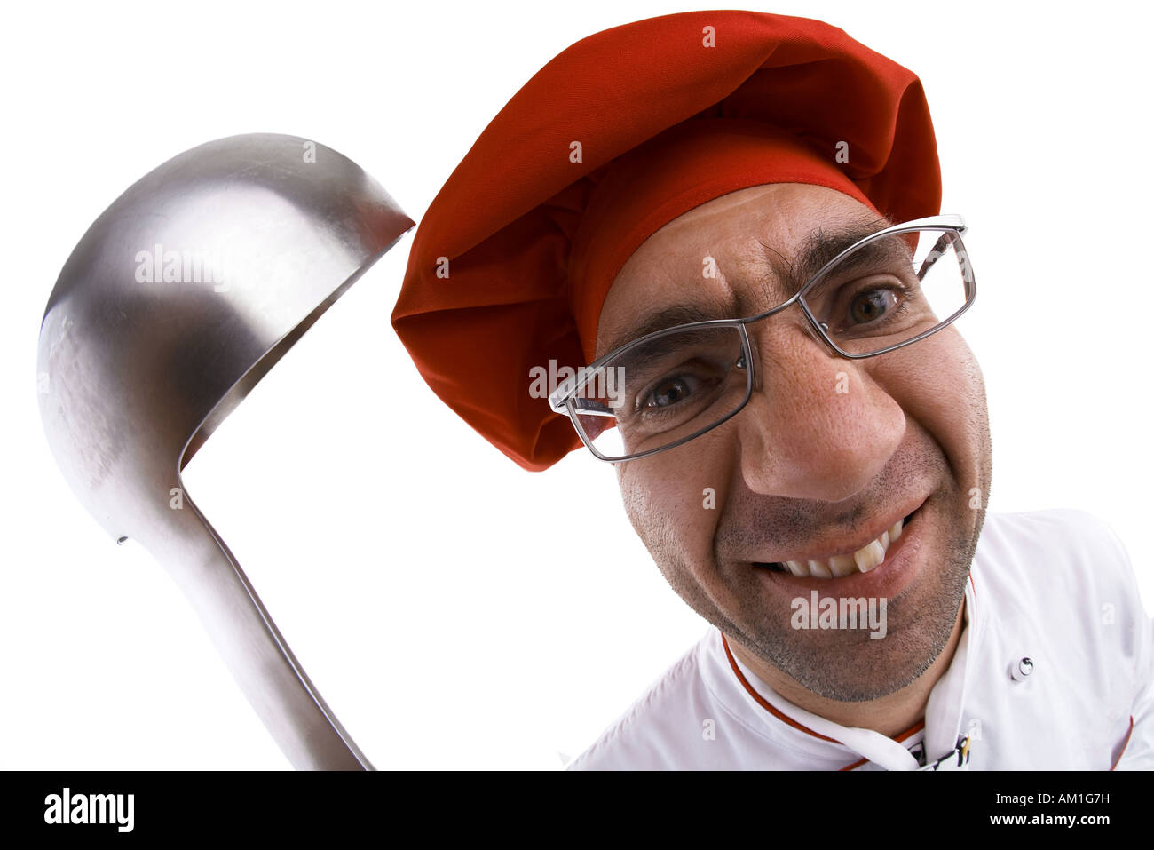 A cook with a dipper. photo made with a fisheye-lens. Stock Photo