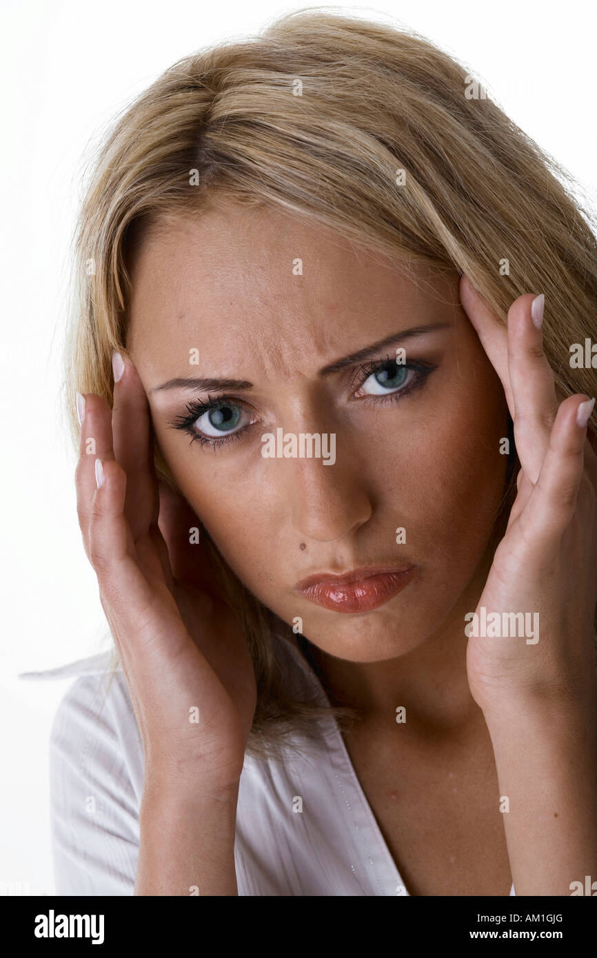 Woman with headache Stock Photo