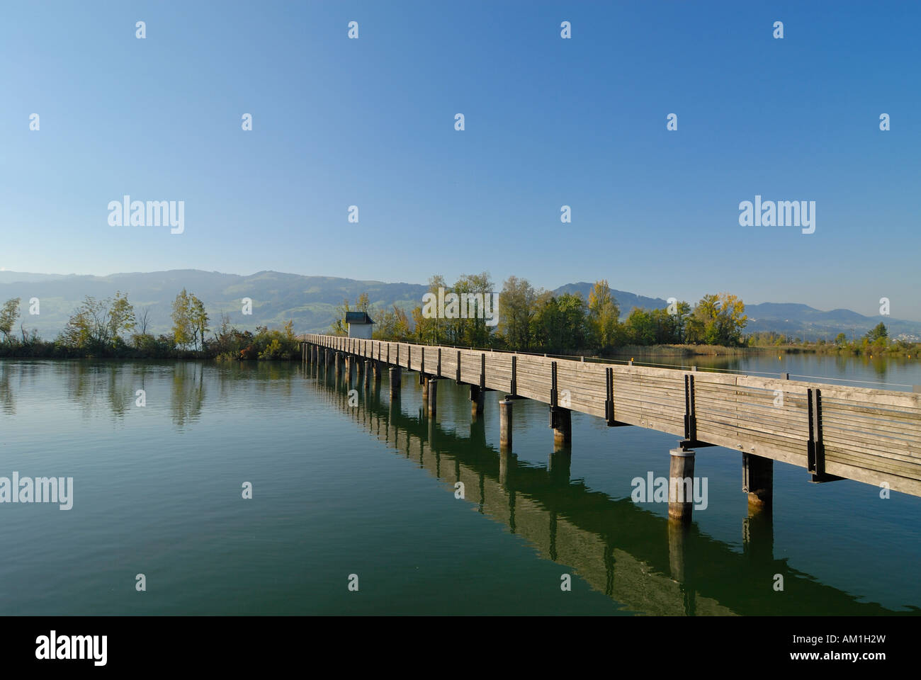 Rapperswil - wooden bridge over the lake zurich - canton of St. Gallen, Switzerland, Europe. Stock Photo