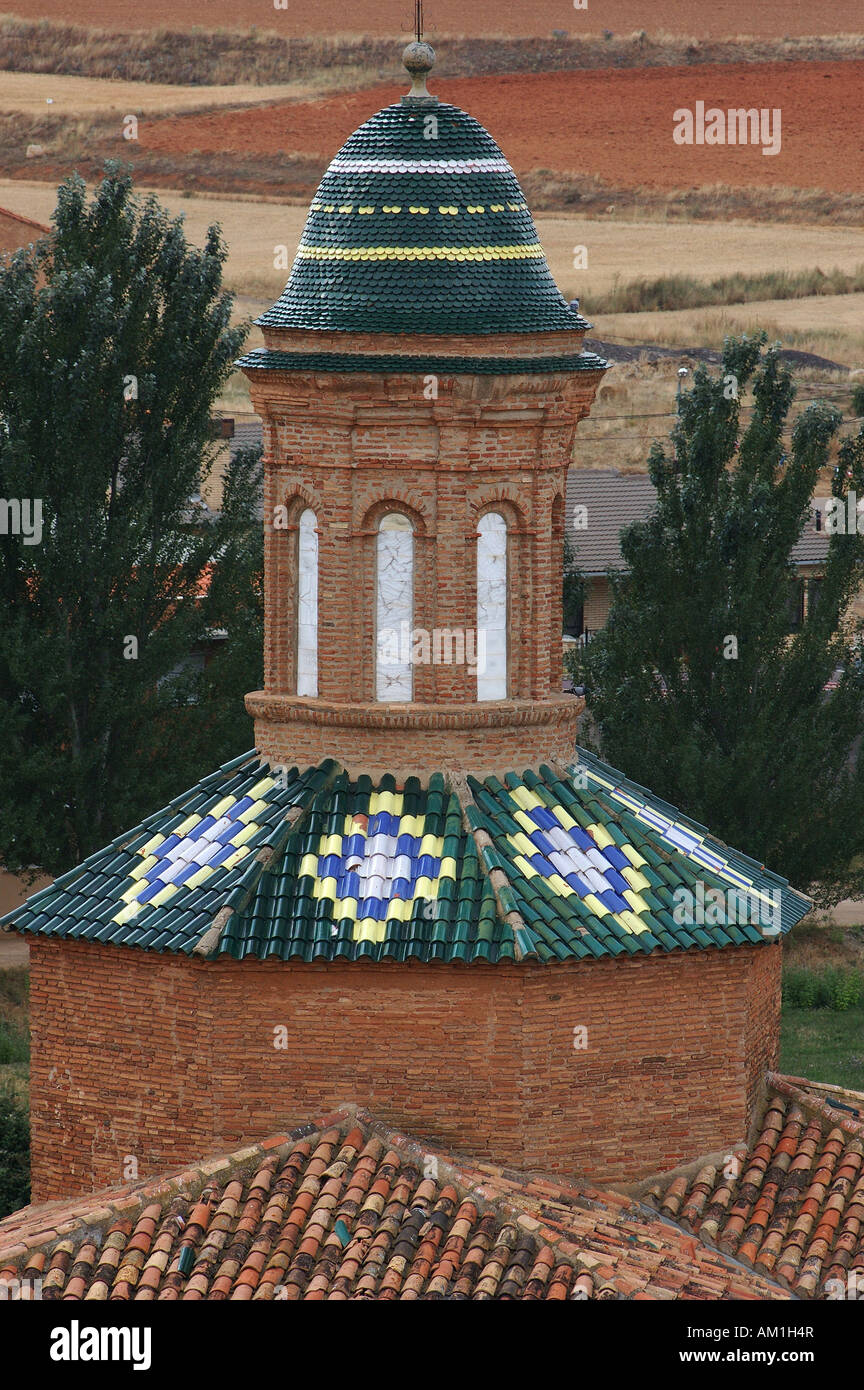 Mudejar style church in the village of VILLARROYA DEL CAMPO Daroca municipality Zaragoza province Aragon region SPAIN Stock Photo