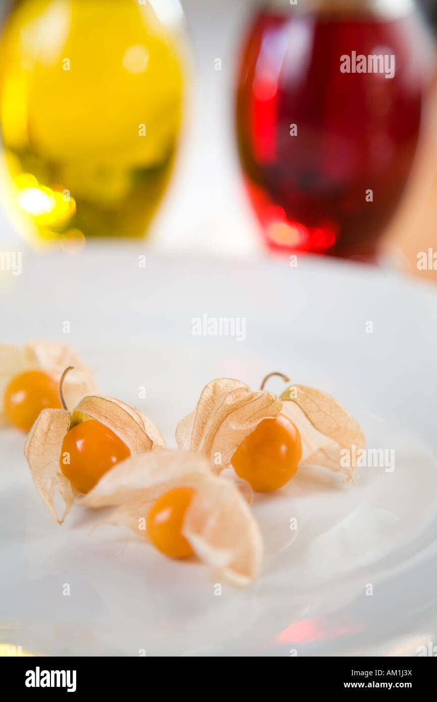 Physalis peruviana with oil and vinegar Stock Photo