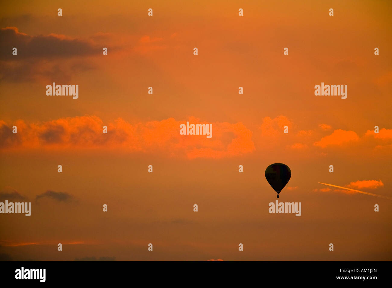 Hot-air balloon, sunset Stock Photo