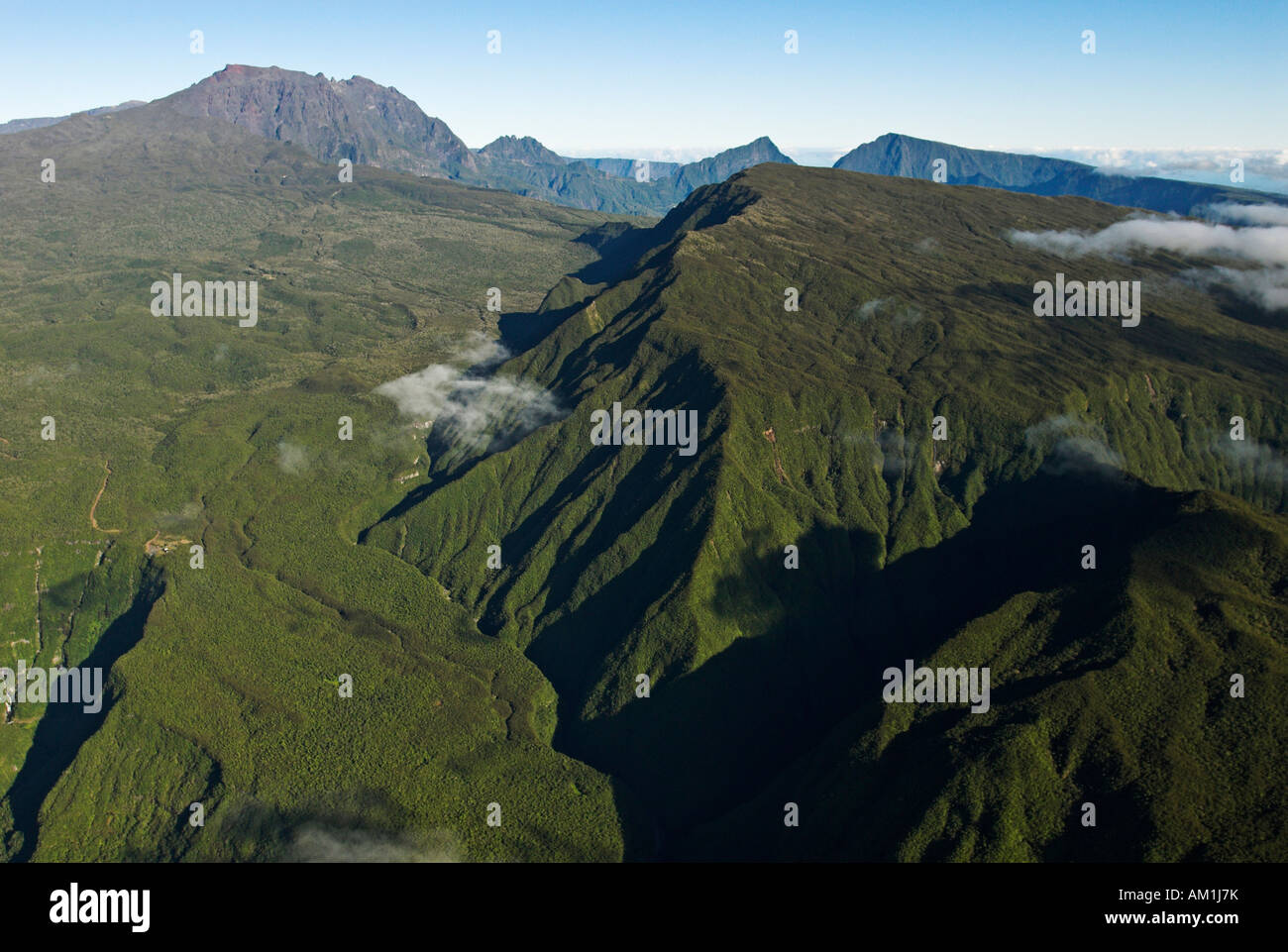 Aerial view of Piton des Neiges volcano, La Reunion Island, France