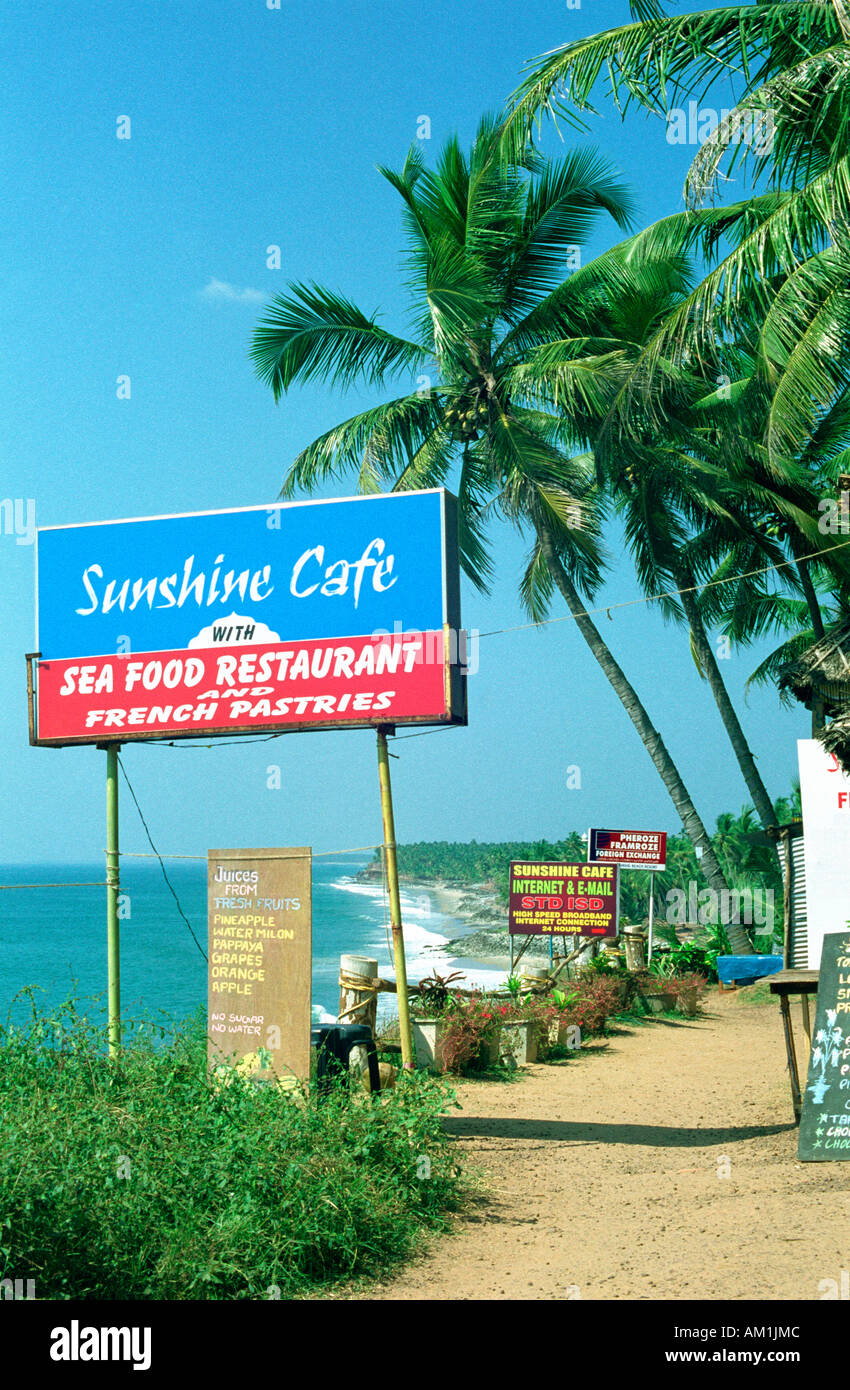 Sign for the Sunshine Cafe on Varkala Beach, Kerala, India Stock Photo