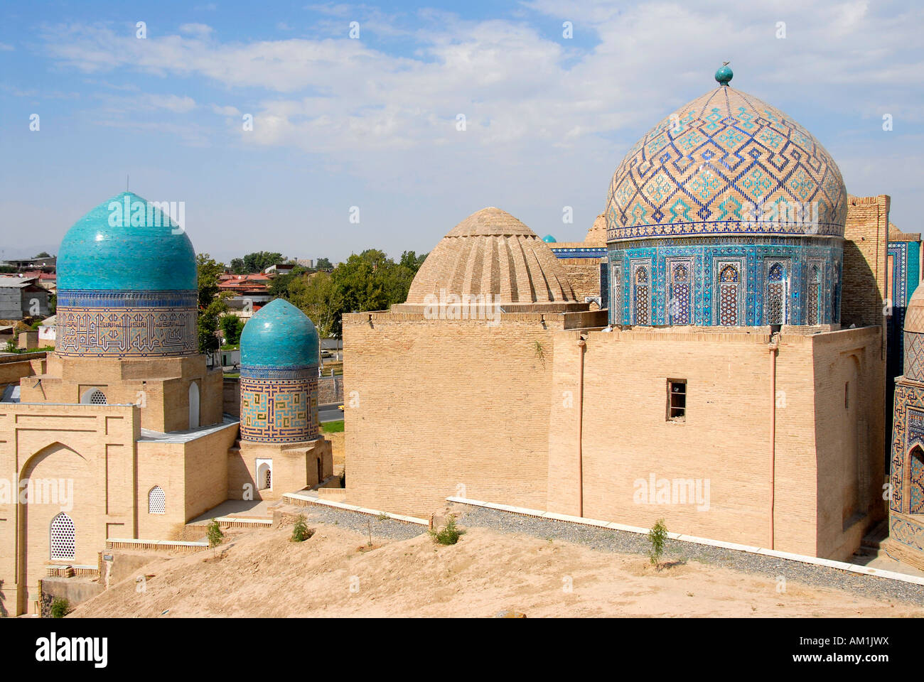 Mausoleums with blue decorated cupolas Necropolis Shah-i-Zinda Samarkand Uzbekistan Stock Photo