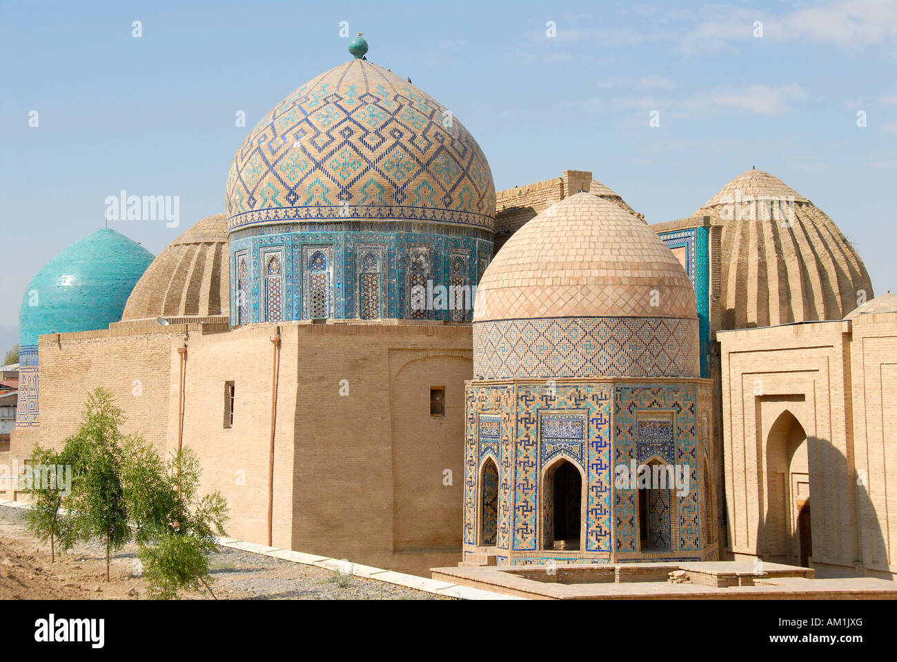 Mausoleums with blue decorated cupolas Necropolis Shah-i-Zinda Samarkand Uzbekistan Stock Photo