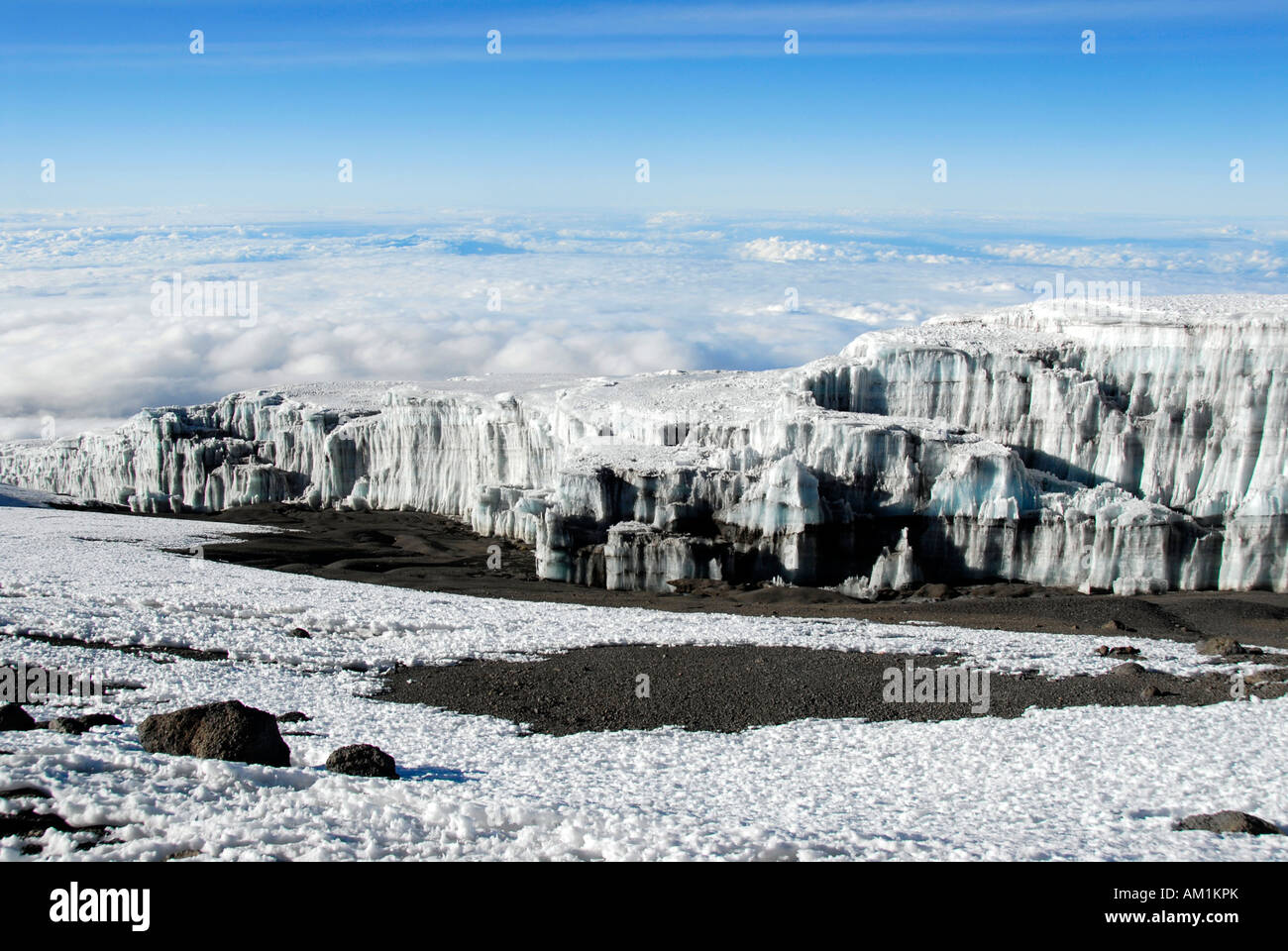 Masses of ice Kersten Gletscher crater rim Kilimanjaro Tanzania Stock Photo