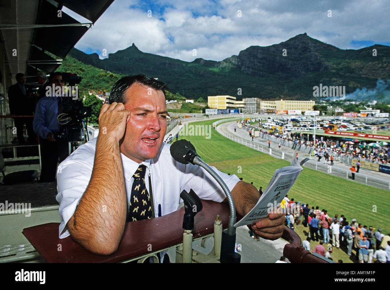 Announcer at the racecourse of Mauritius Turf Club, Mauritius island, Africa Stock Photo